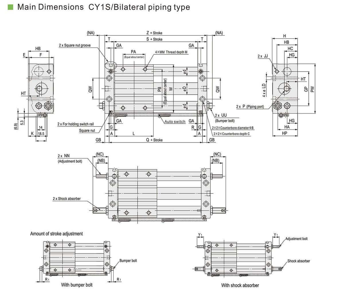 rodless cylinder dimensions Схема бесштокового воздушного цилиндра