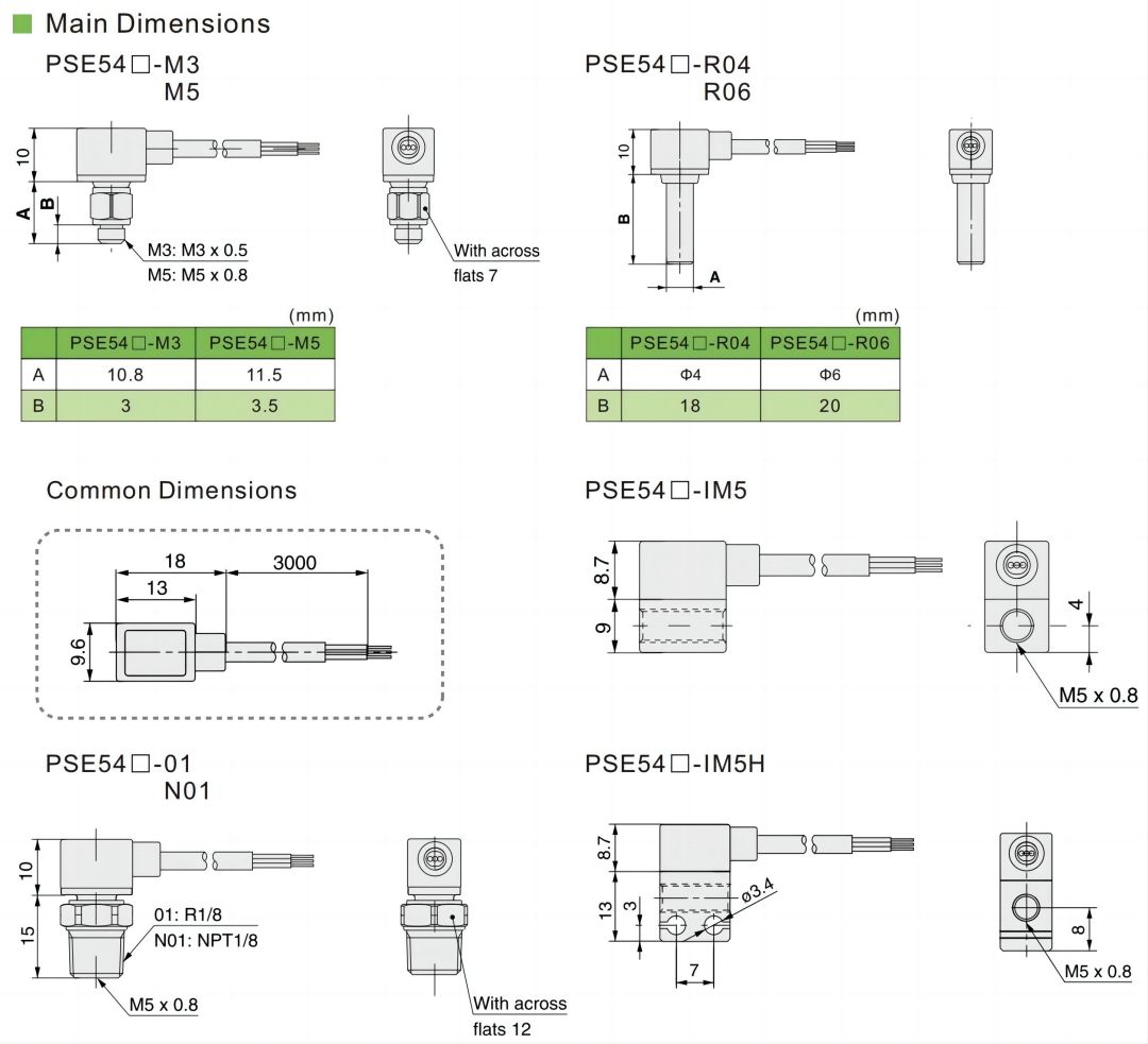 PSE540 Compact Pneumatic Pressure Sensor dimensions электронный переключатель давления