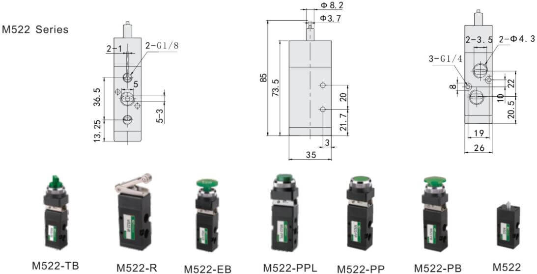 M522 Размеры механического клапана
