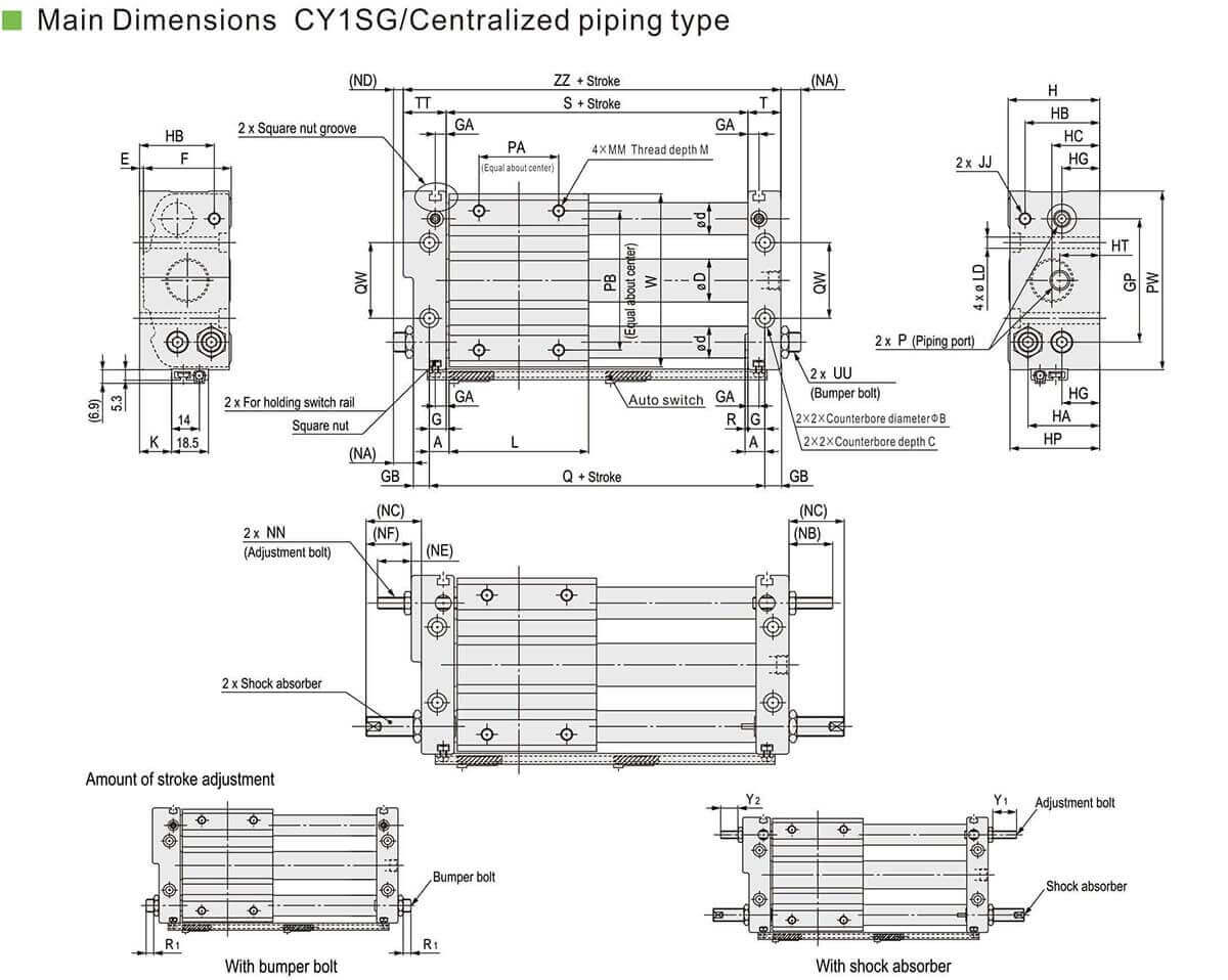 rodless cylinder diagram Схема бесштокового цилиндра